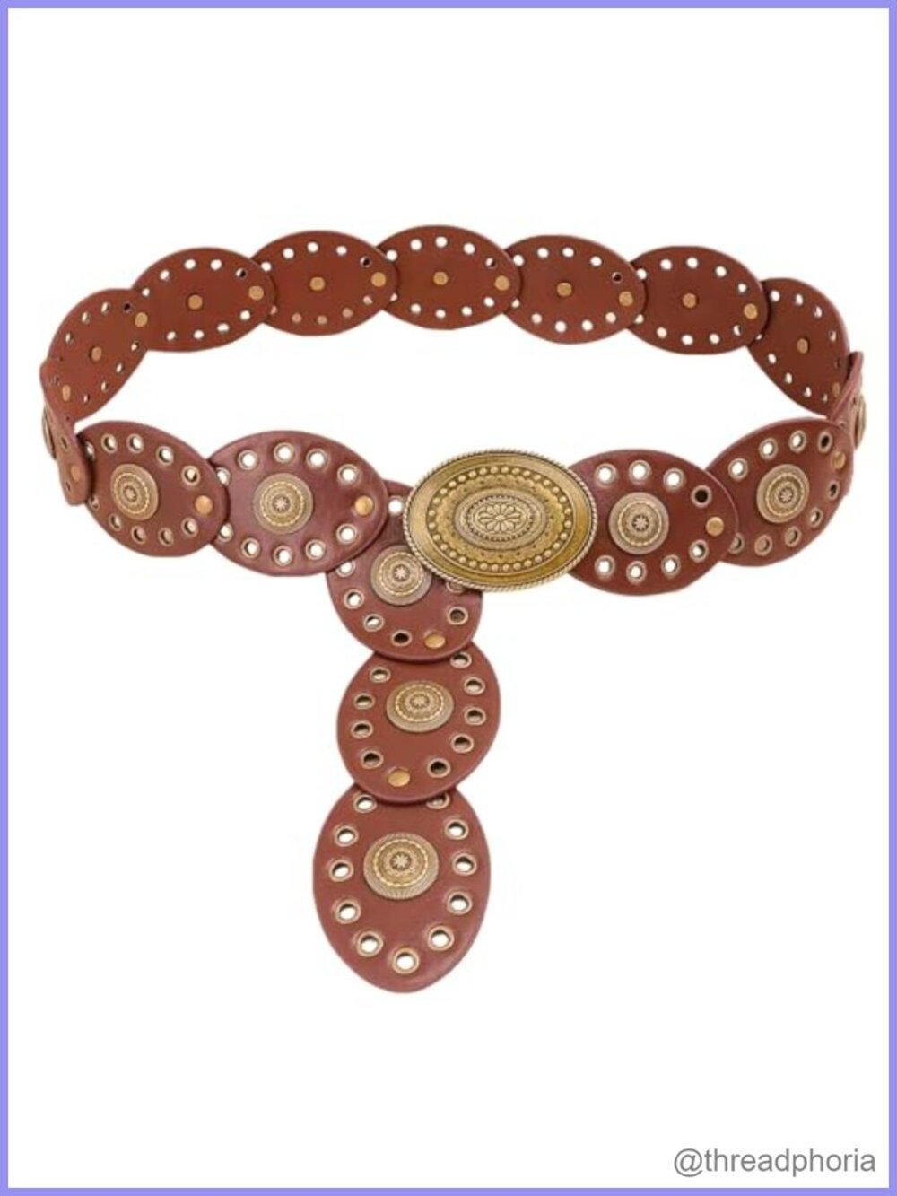 PU Leather Western Wide Disc Belt Concho Buckle Boho Cowgirl